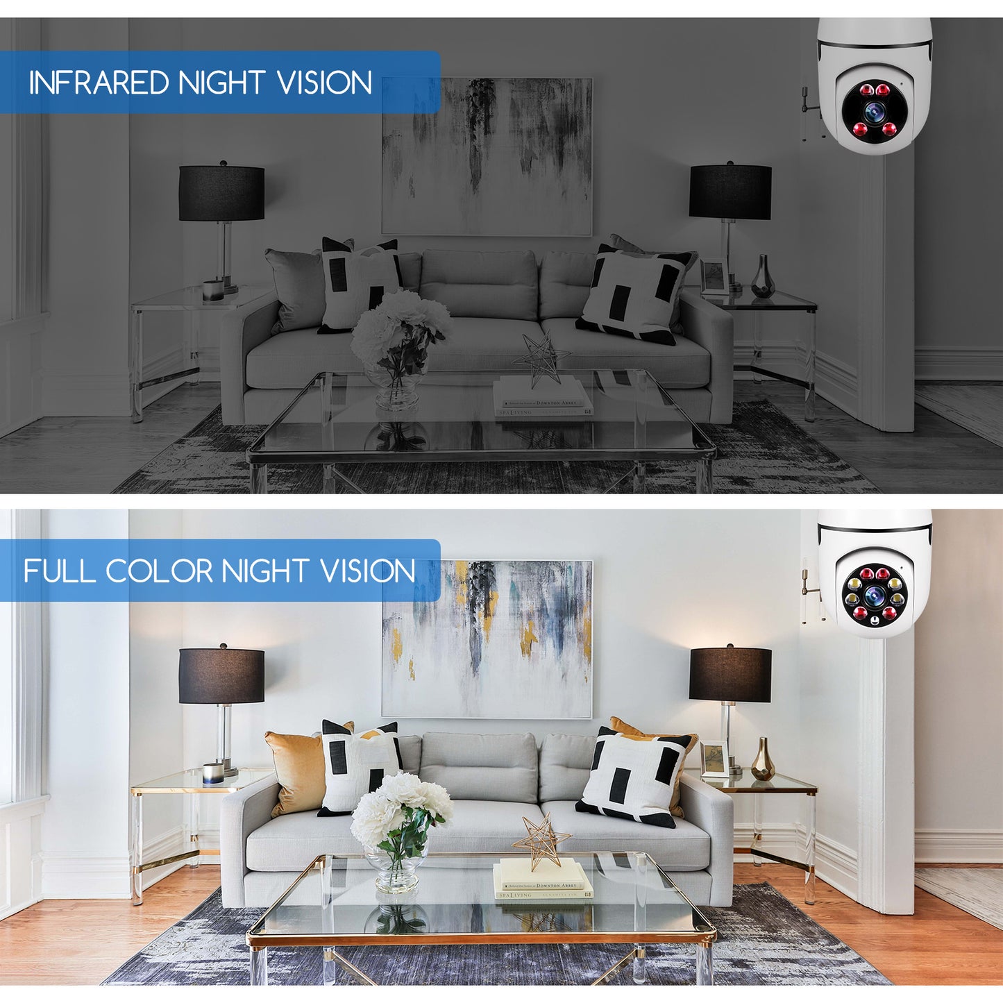 2Pack 360 degrees Panoramic WiFi IP Camera E27 Light Bulb 1080P HD Wireless Security Cam 2.4Ghz Wireless WiFi Camera with Infrared Night Vision