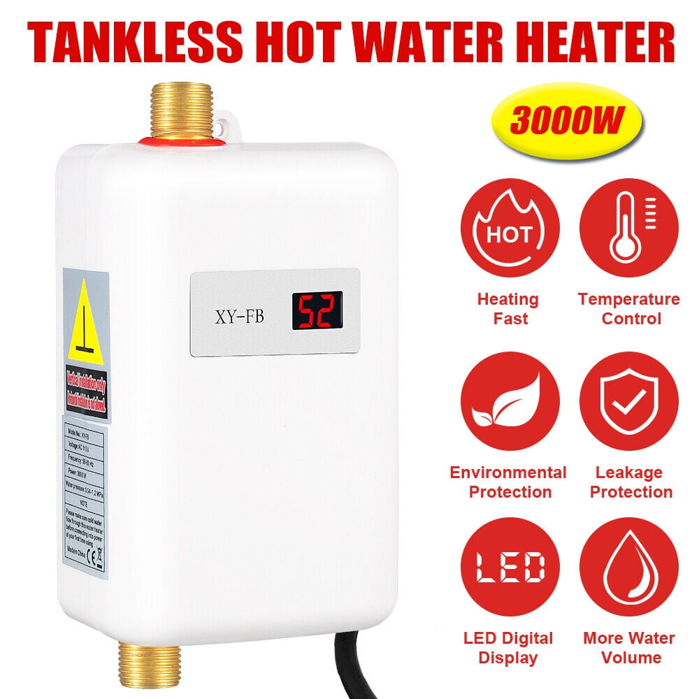 Tankless Instant Hot Water Heater,110V 3000W Mini Electric Tankless Instant Hot Water Heater For Kitchen Washing-LCD display