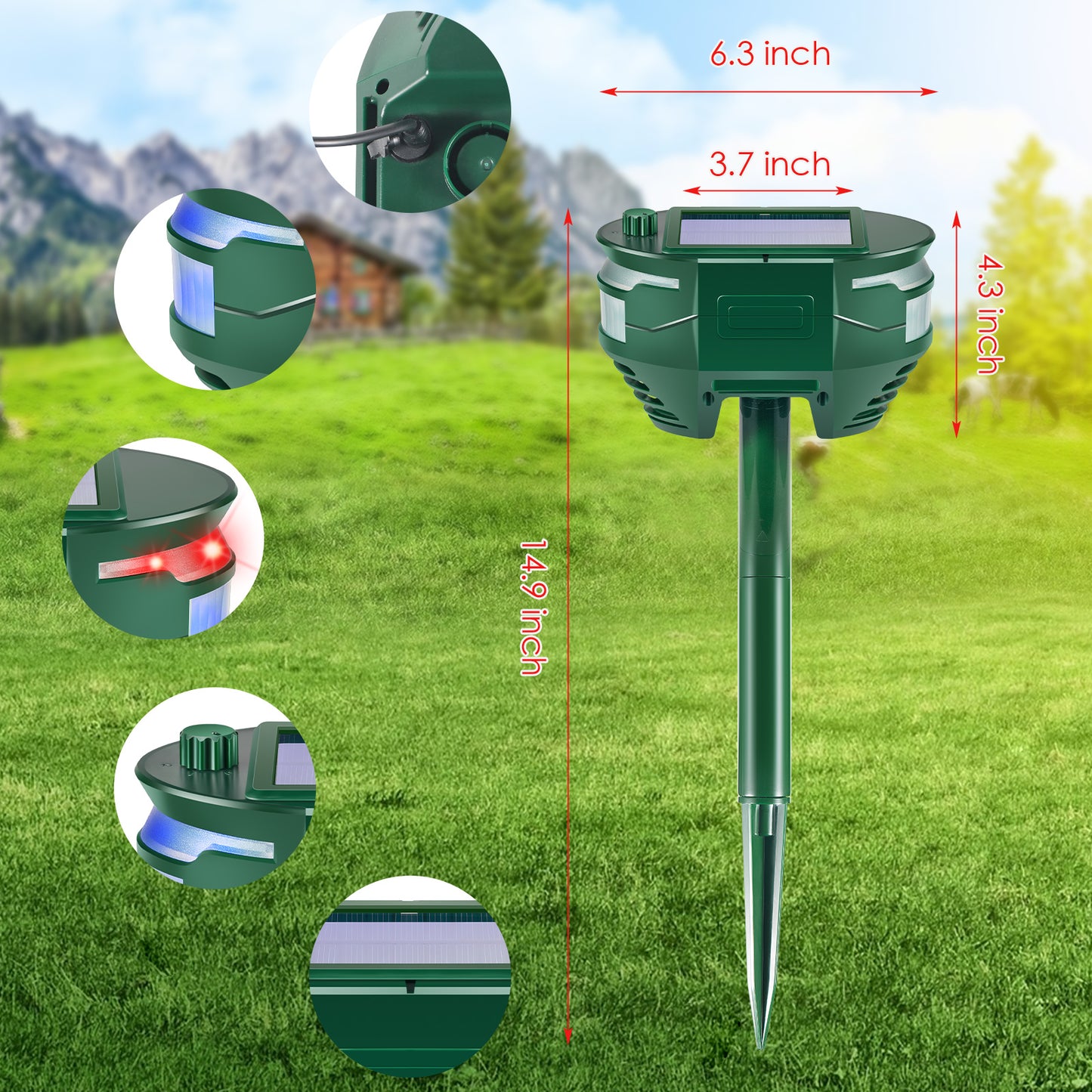 Ultrasonic Animal Repellent Outdoor,Solar Animal Repeller with Motion Sensor Waterproof Animal Deterrent Keep Deer Cat Dog Skunk Squirrel Rabbit Raccoon Out of Yard Farm Garden