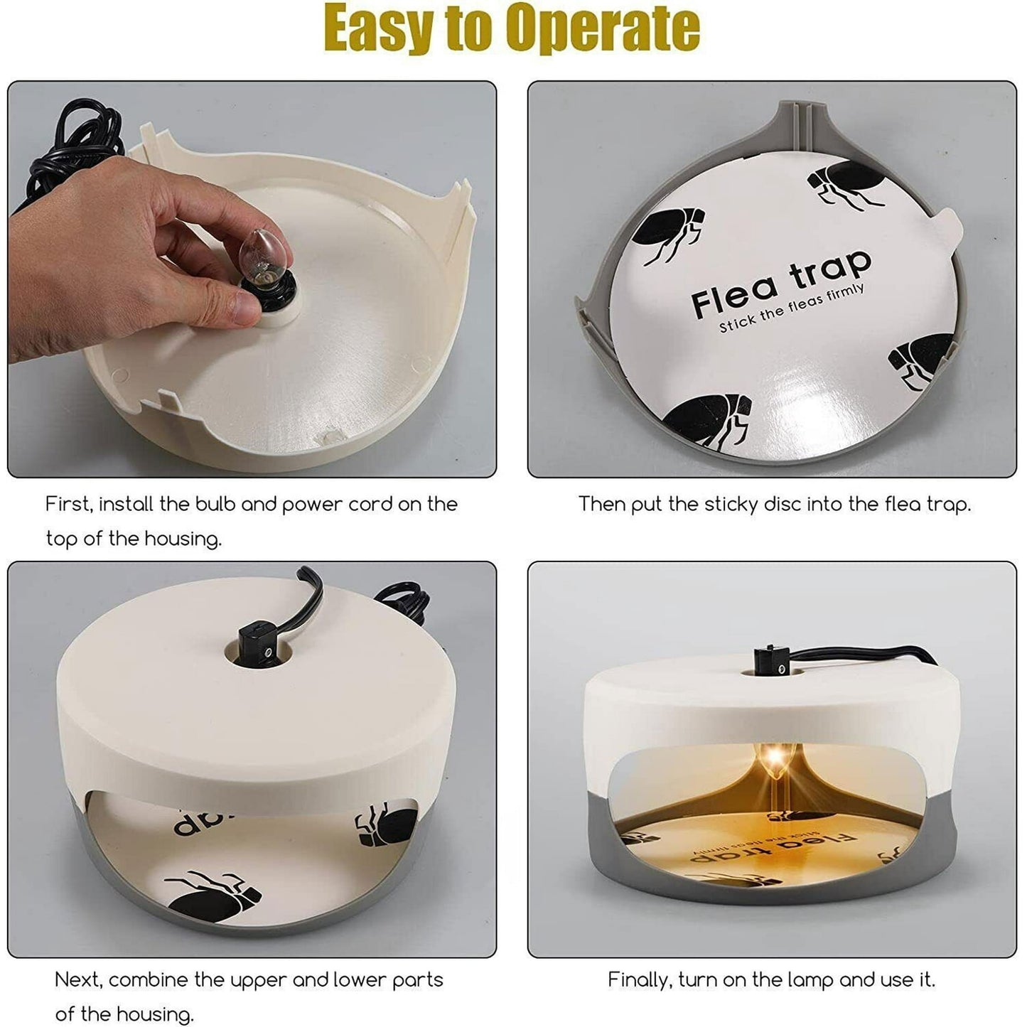 Safe Flea Trap Attract Catch Fleas, Bedbugs, Mosquitoes Robust ABS Shell Easy to Operate Light Yellow