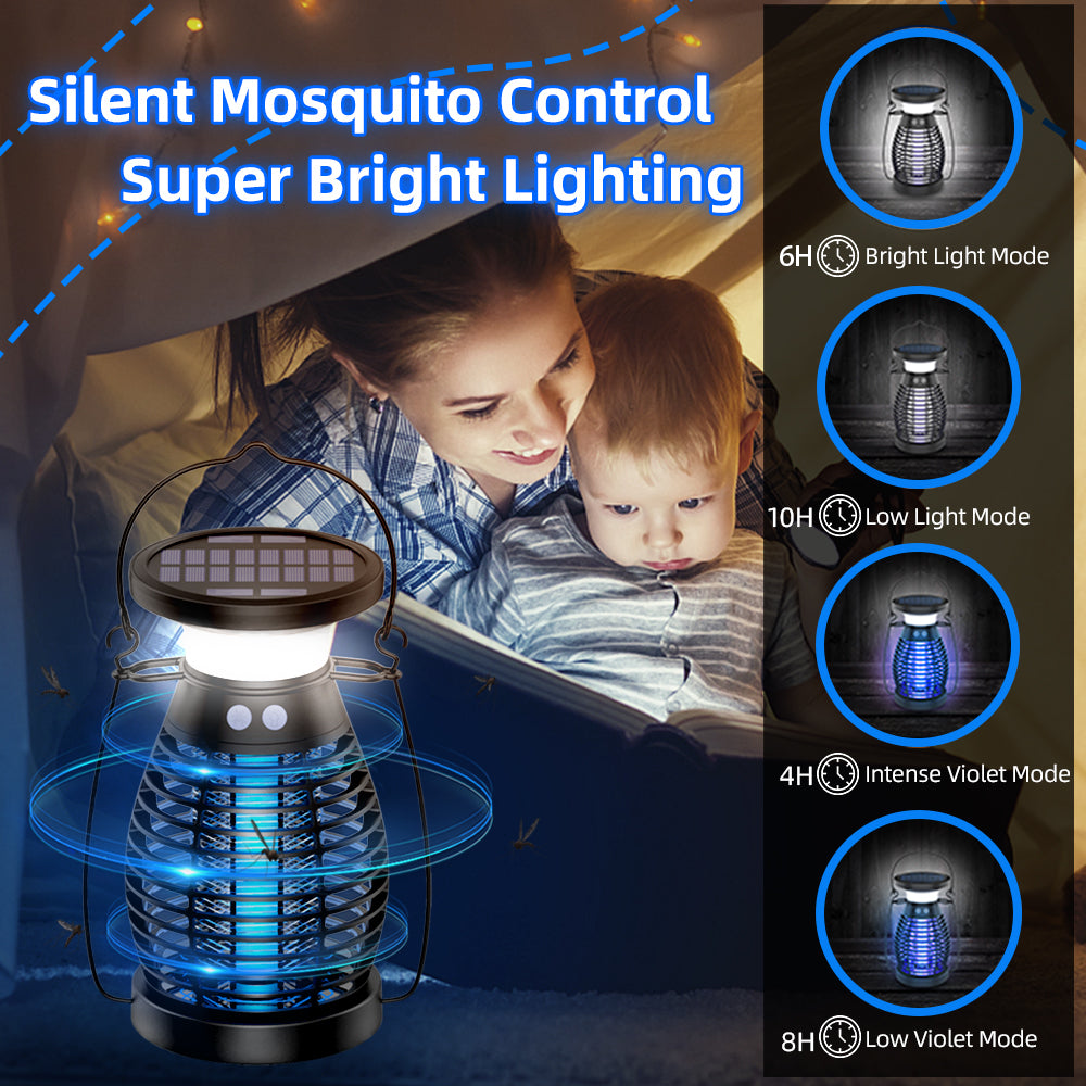 Solar Bug Zapper Outdoor Waterproof, Cordless & Rechargeable Mosquito Zapper with 4200V High Powered UV Light, 3 in 1 Fly Zapper Up to 2100 Sq Ft Can Attract Gnats, Mosquitoes, Flies, Moths