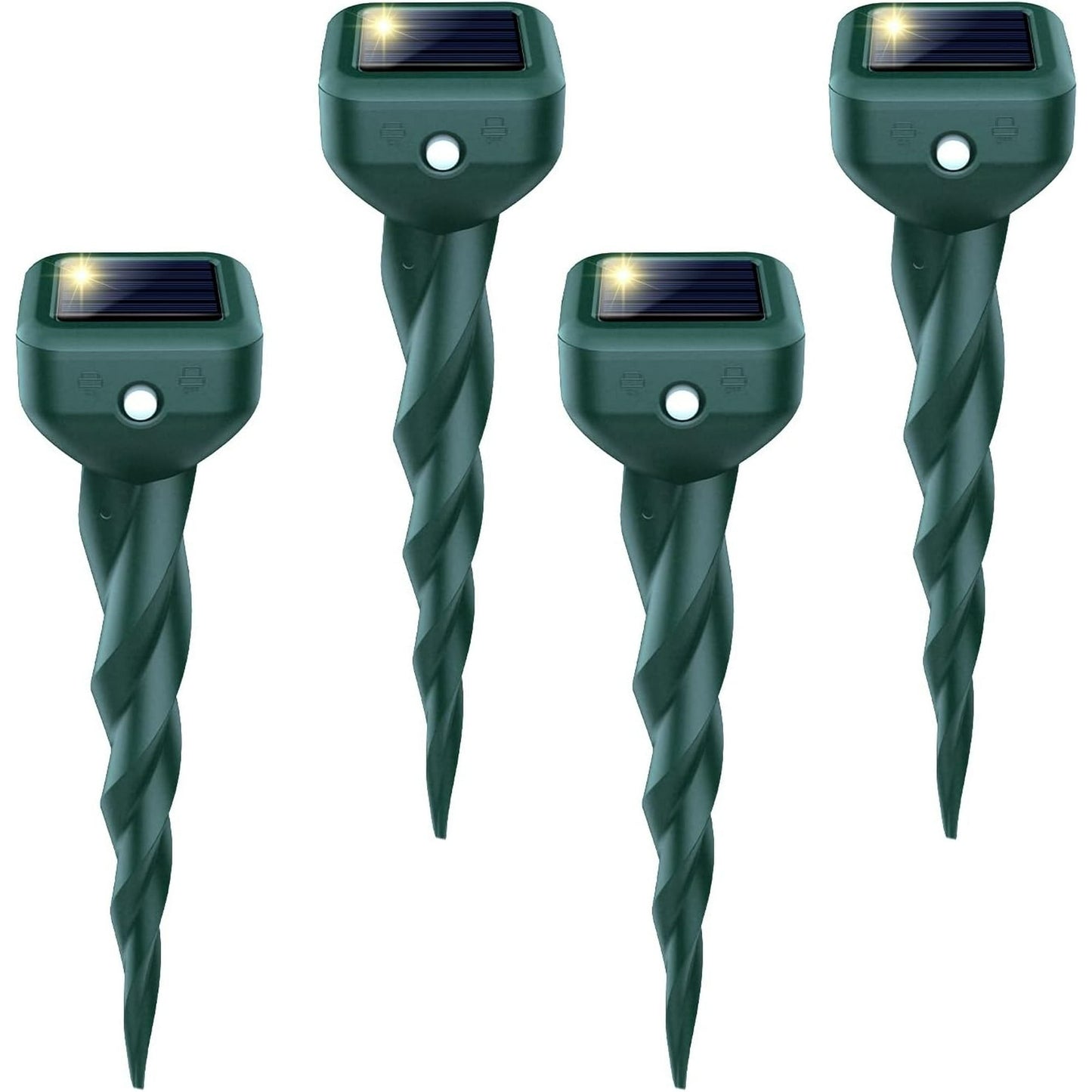 4 Pack Ultrasonic Mole Repellent Stake, Solar Powered Waterproof Spikes for Effective Yard & Garden Pest Control