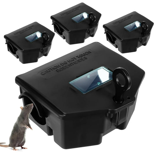 4 Pcs Rat Mice Mouse Rodent Poison Boxes Pest Control Bait Station Box Trap with Key & Visible Window