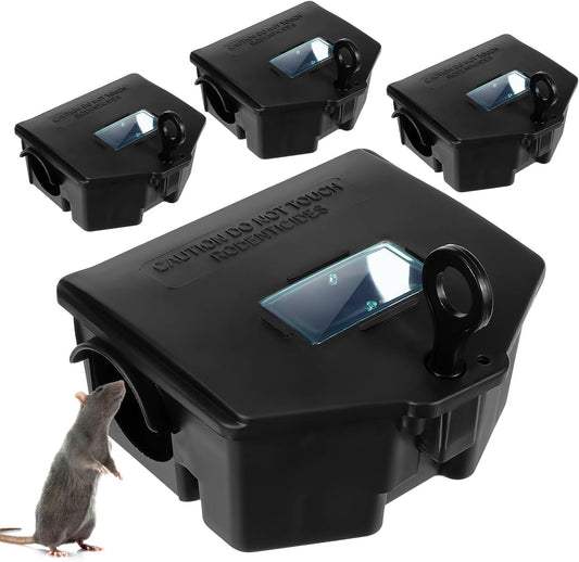 4 Pcs Rat Mice Mouse Rodent Poison Boxes Pest Control Bait Station Box Trap with Key & Visible Window