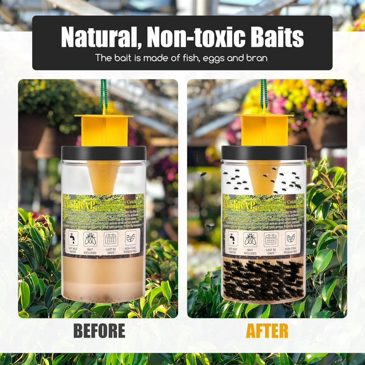 Jinyi Fly Traps Outdoor Hanging Fly Catchers with Bait Refill, Reusable Outdoor Fly Traps Safe Fly Repellent Outdoor Patio for Stables, Barns, Garbage Cans, Chicken Coops