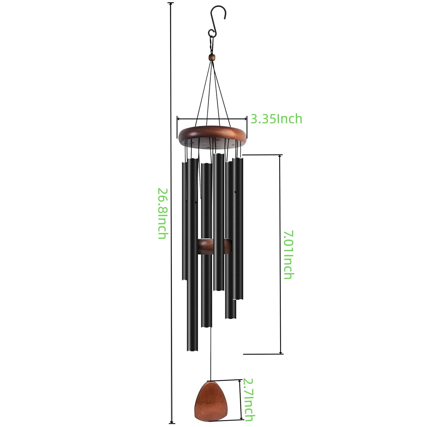26" Aluminum Black Wind Chimes for Outdoor, Garden, Patio Decoration-Black