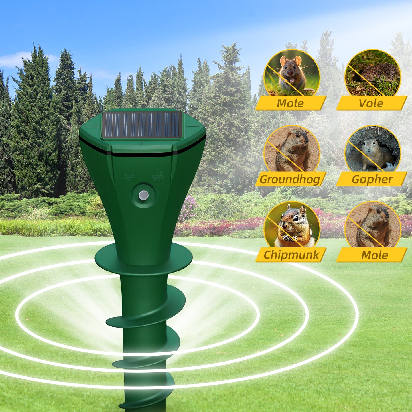 Mole Repellent Screw Solar Powered Outdoor Groundhog Deterrent Vibration Stakes Quiet Get Rid of Snake Vole Gopher Armadillo for Yard Lawns (2pack)