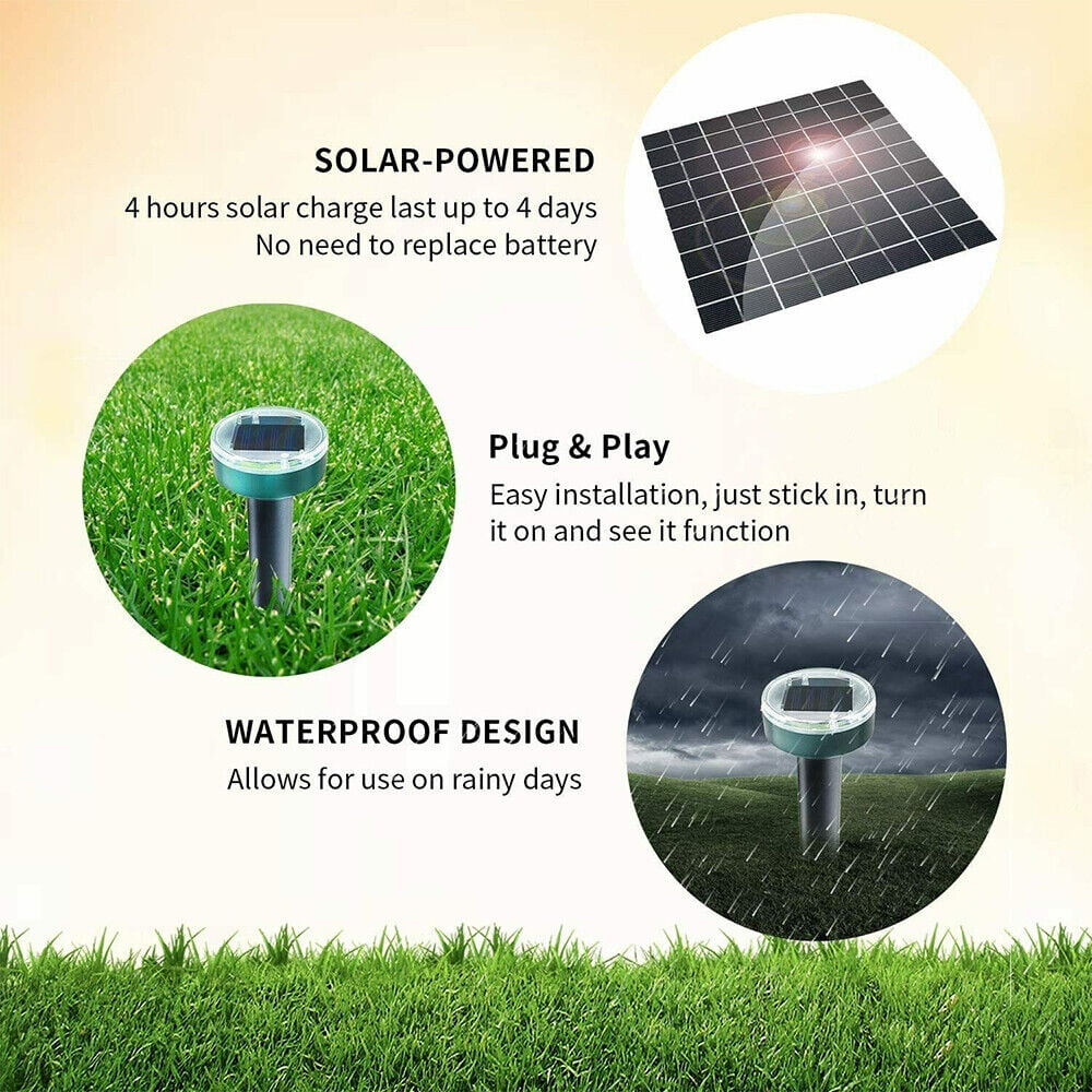 （4pc Sqare+4pc Round） Solar Mole Repellent Ultrasonic Rodents Mice Repellent Outdoor Gardens Pest Animal Repeller Ultrasonic Hamsters Deterrent Scarer Waterproof