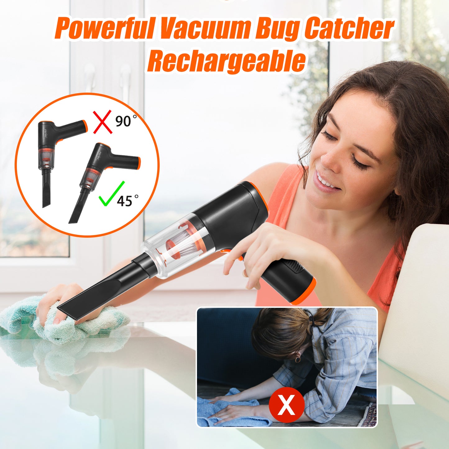 Vacuum Bug Catcher,Spider and Insect Traps Catcher Rechargeable Vacuum Cleaner Pest Control Handheld Bug Sucker Vacuum Cordless with Brush Head