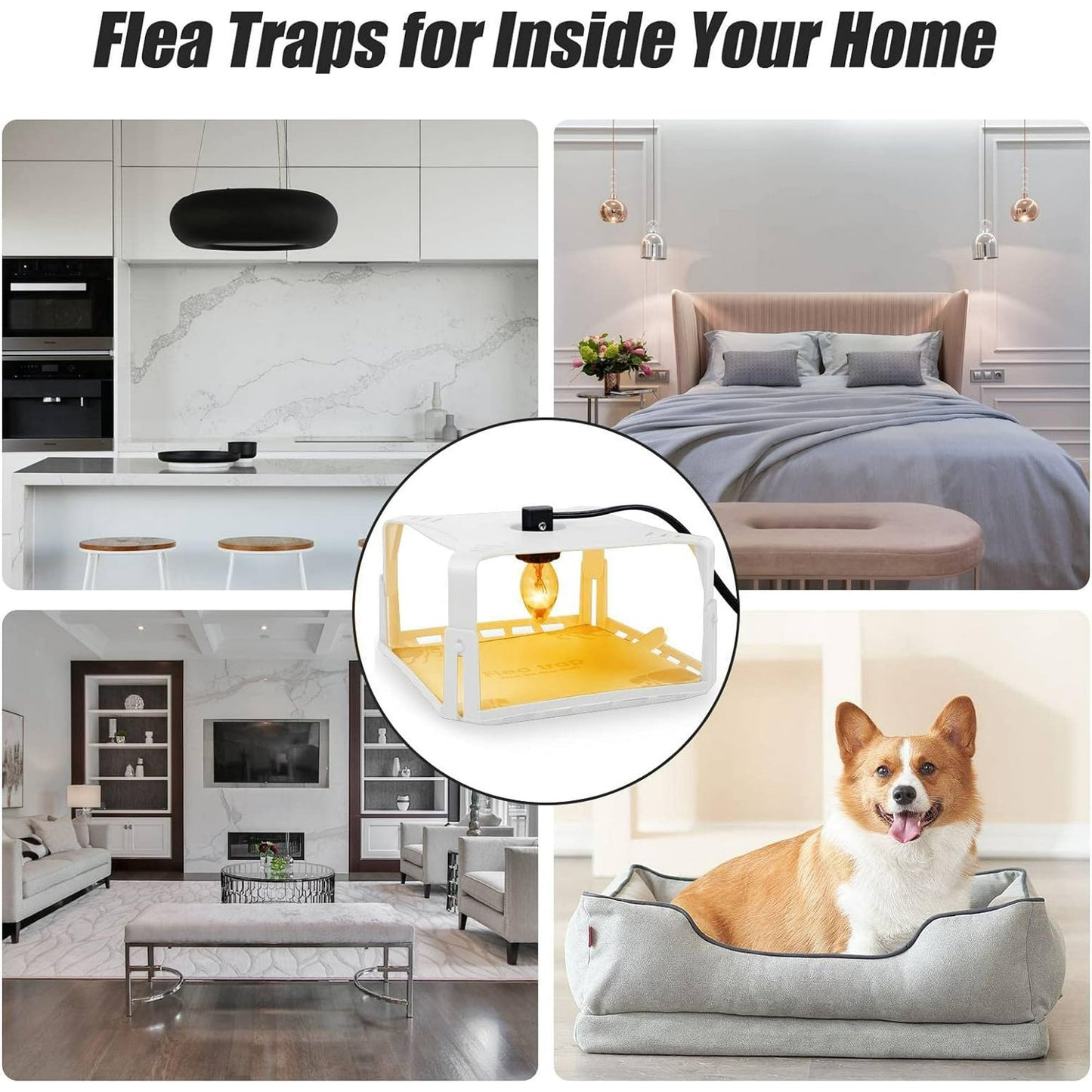 Pest Control Flea Trap Kit, 2 Electric Indoor Flea Lights with Sticky Plates & Wires, Effective Gnat Control, White