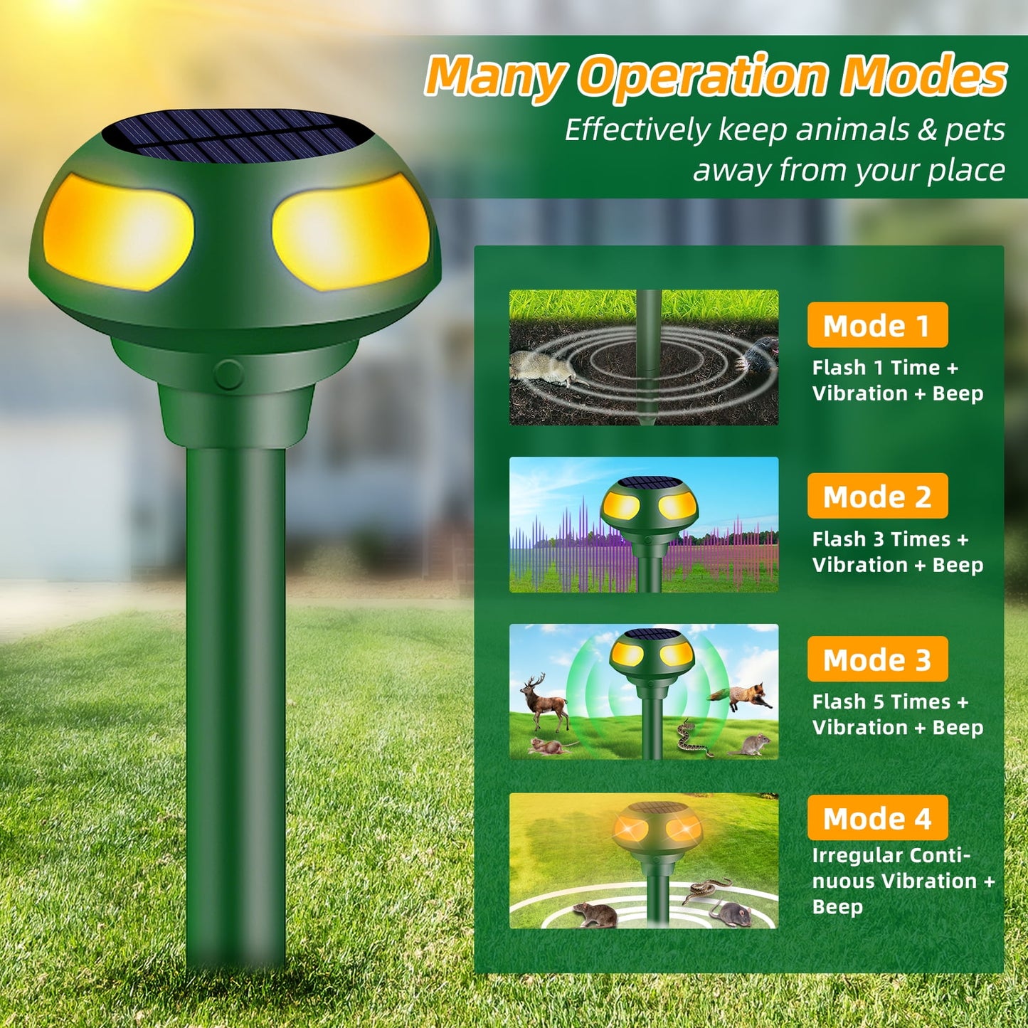 2 Pack Solar Animal Repeller Ultrasonic Animal Repellent Outdoor Defender to Repel Cat Squirrel Rabbit Deer Raccoon Animal Deterrent