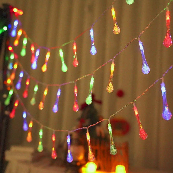 Solar String Lights Outdoor Waterproof, Waterdrop Colorful Fairy Lights with 8 Modes, Solor Christmas Lights