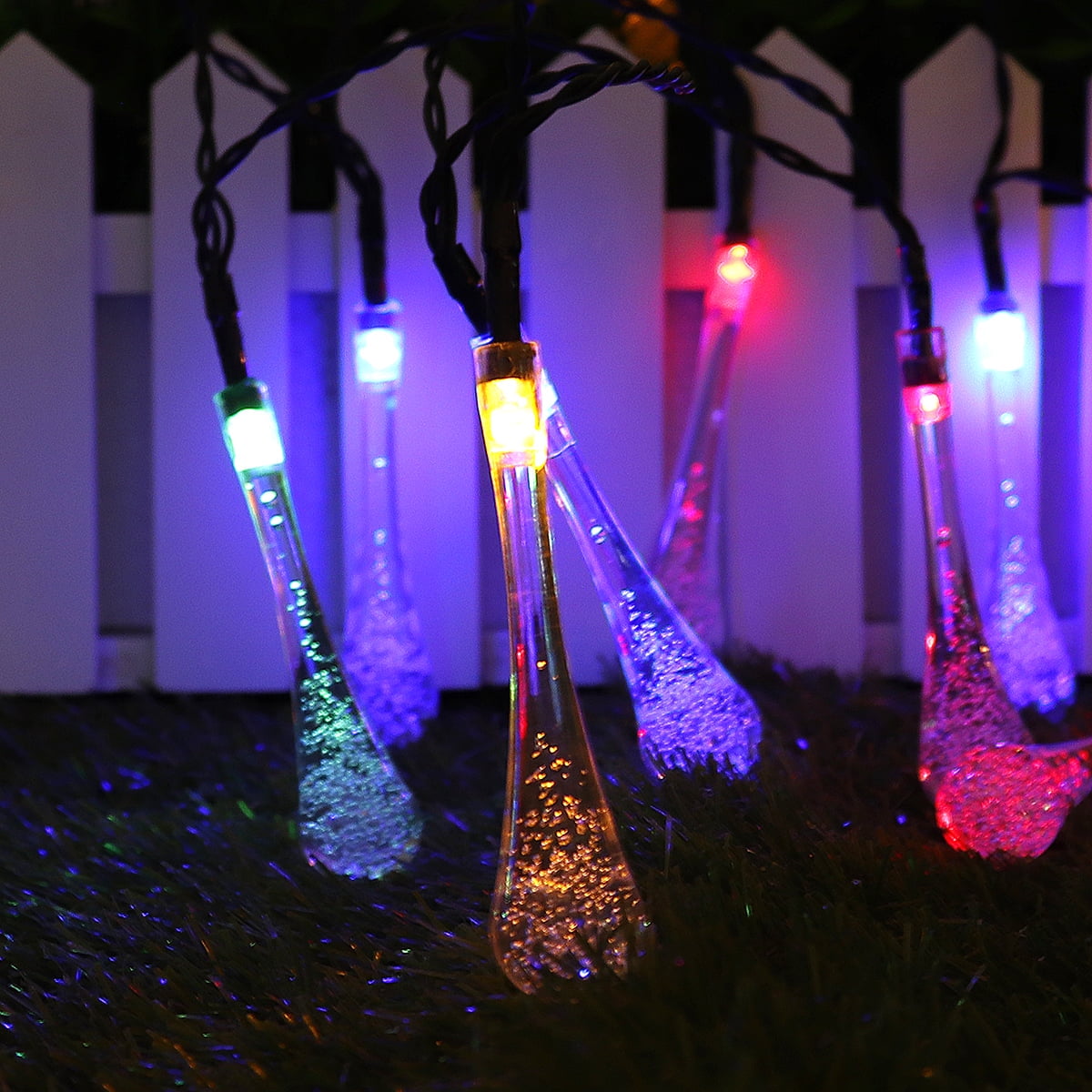 Solar String Lights Outdoor Waterproof, Waterdrop Colorful Fairy Lights with 8 Modes, Solor Christmas Lights