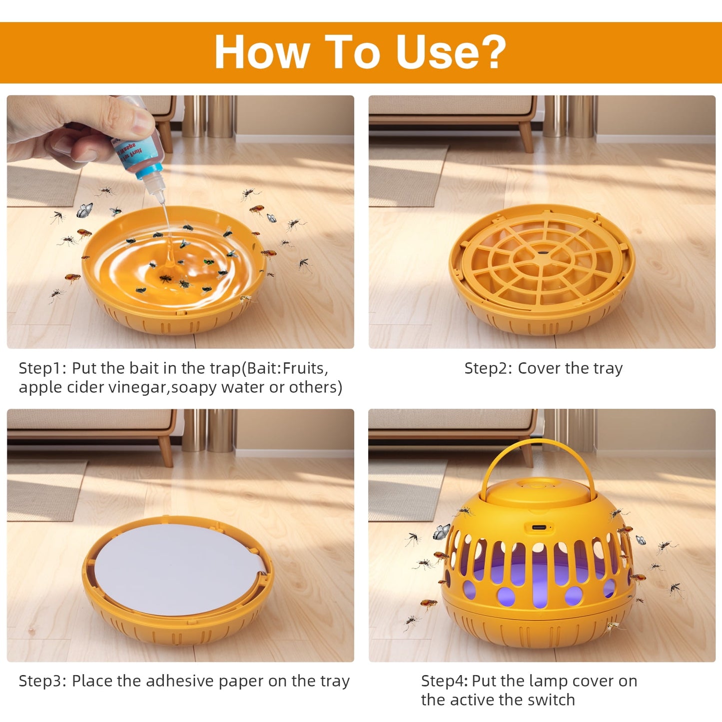 Flea Trap 2-Pack Includes 4 Sticky Discs Electric Wires Safe for Pets Indoor Use