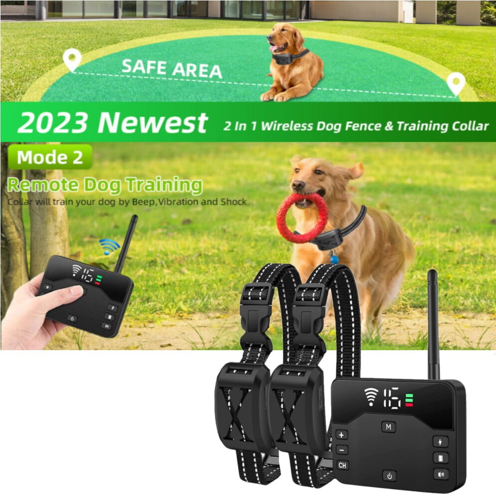 Wireless Dog Fence, 2023 Electric Fence for 2 Dogs Shocks Training Collar Remote Adjustable Vibration & Shock Training Collar for All Dogs