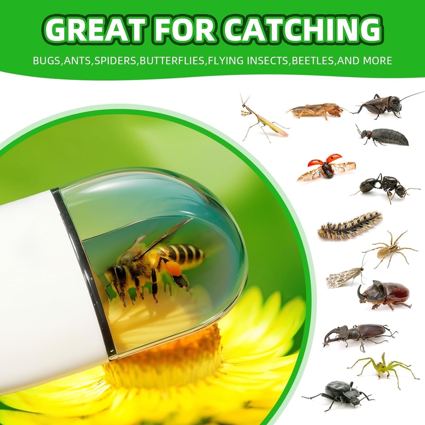 Insect Catcher 2 Pack Bug Grabber for Kids & Adults Non-Contact Spider Tool Trap & Release for Nature Exploration