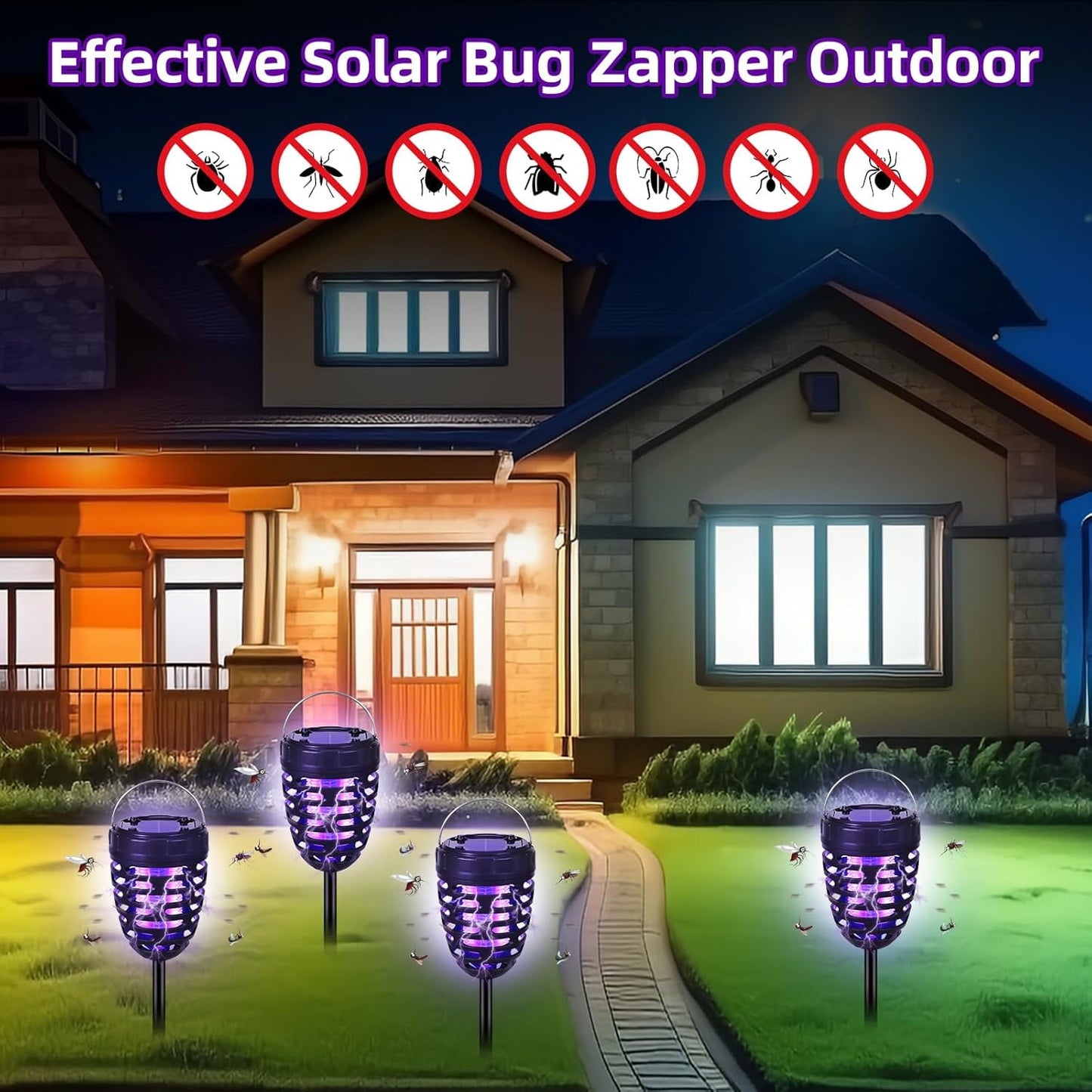 Solar Bug Zapper, 2 Pack Outdoor Indoor Mosquito Zapper Waterproof Mosquito Killer Lamp USB Rechargeable Portable Camping Light Fly Traps for Home Patio Garden Mosquito Repellent Light