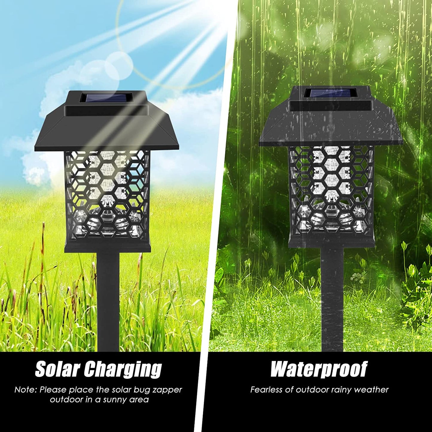 2 PCS Solar Bug Zapper Outdoor Solar Powered Mosquito Zapper Mosquito Lamp Fly Zapper Repellent Lighting Stake Landscape Fixture for Garden Patio Pathway Backyard Camping