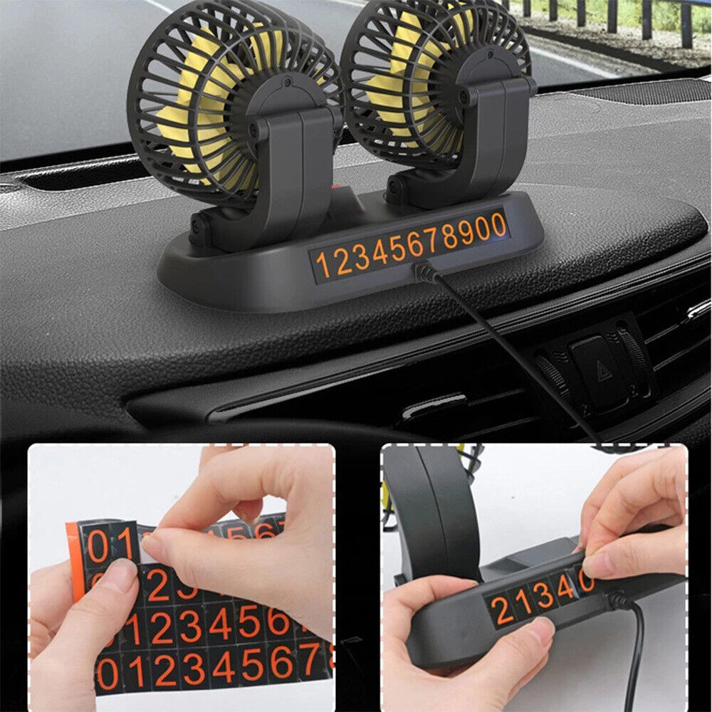 Car Dual Head Fan Portable Vehicle Truck 360° Rotatable Auto Cooler Air Fan 12V