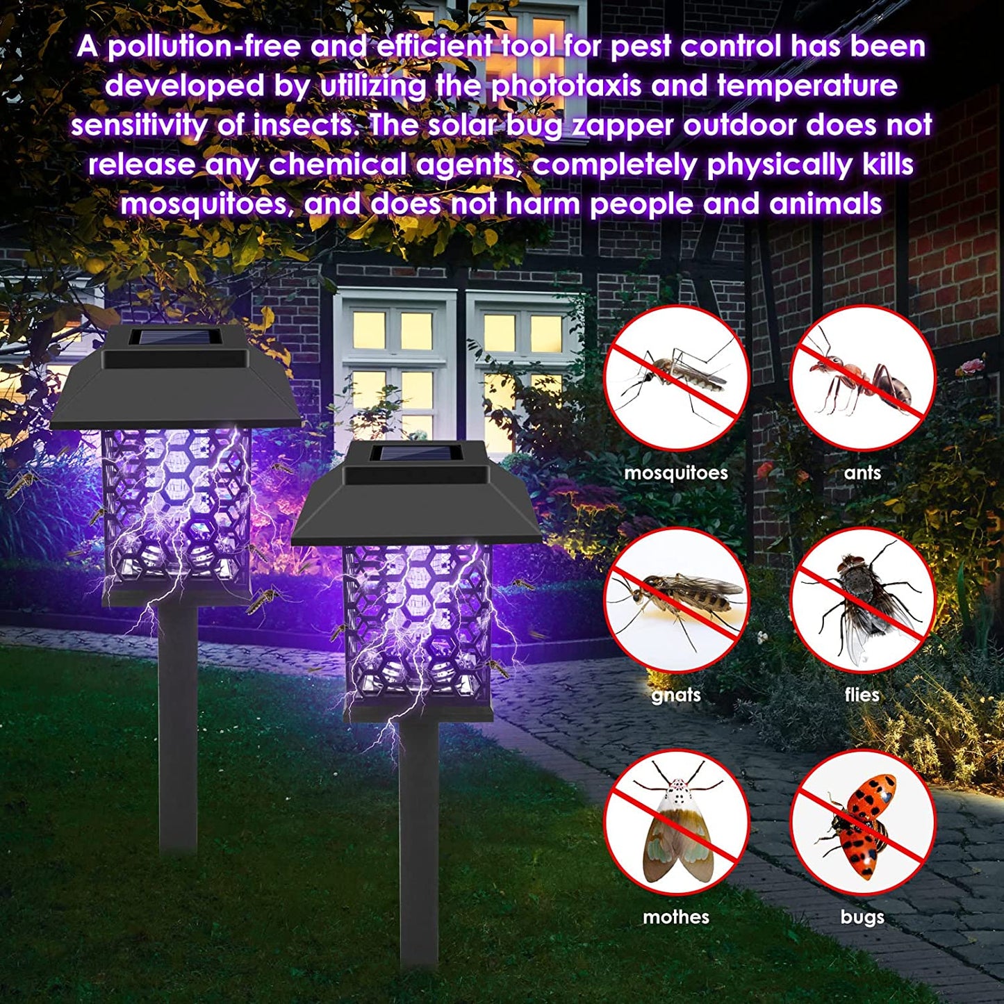 4 PCS Solar Bug Zapper Outdoor Solar Powered Mosquito Zapper Mosquito Lamp Fly Zapper Repellent Lighting Stake Landscape Fixture for Garden Patio Pathway Backyard Camping