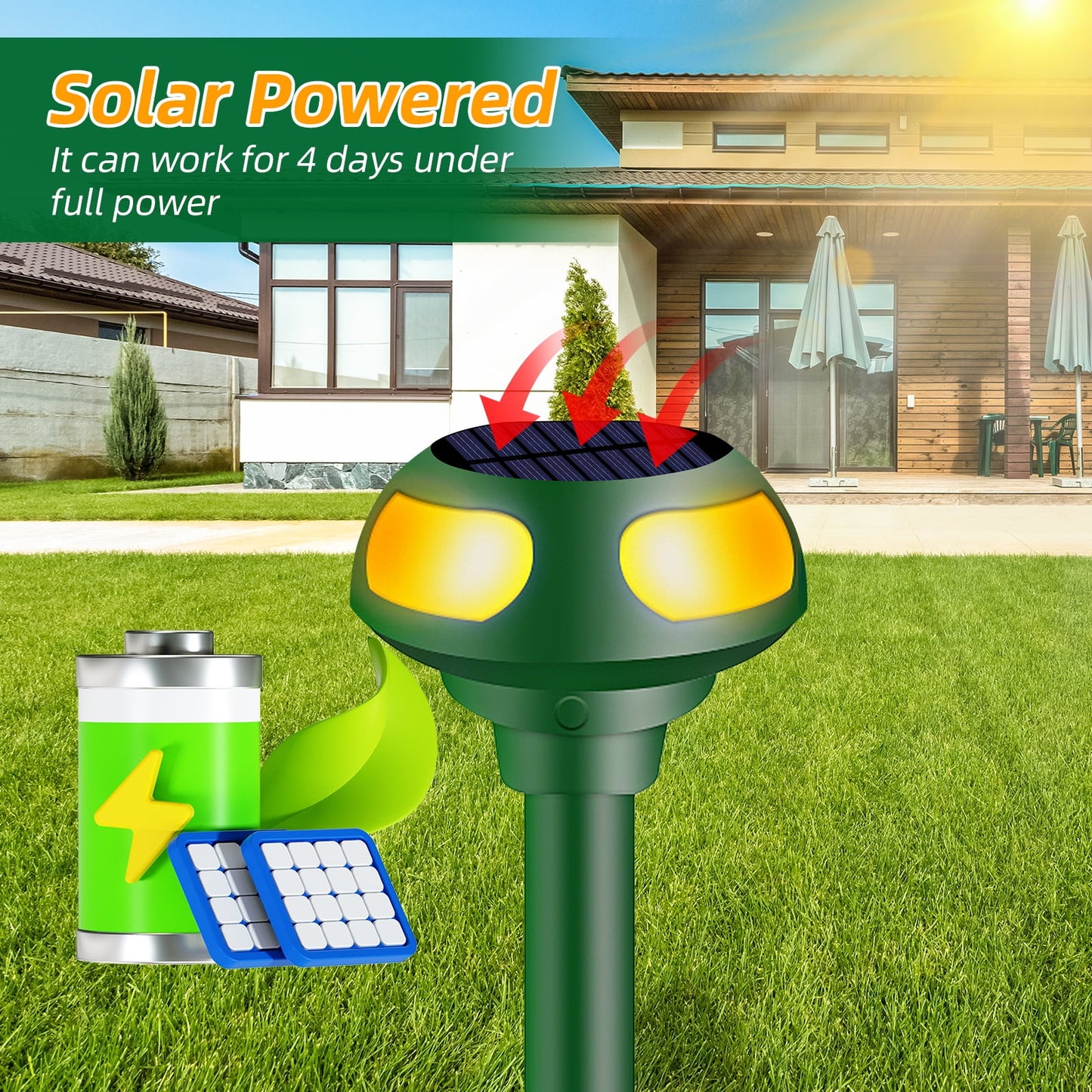 2 Pack Solar Animal Repeller Ultrasonic Animal Repellent Outdoor Defender to Repel Cat Squirrel Rabbit Deer Raccoon Animal Deterrent