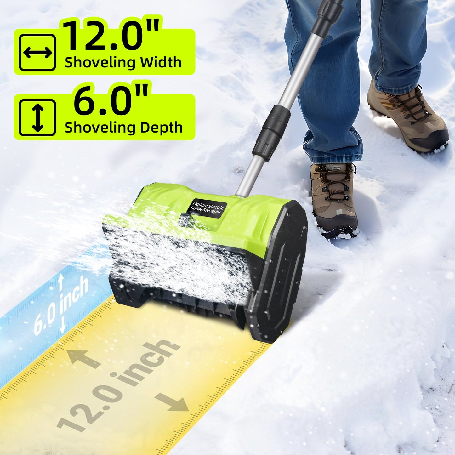 Cordless Snow Blower, 20V 12-Inch Battery-Powered Snow Thrower Adjustable Aux Handle Effortless Snow Removal Chores