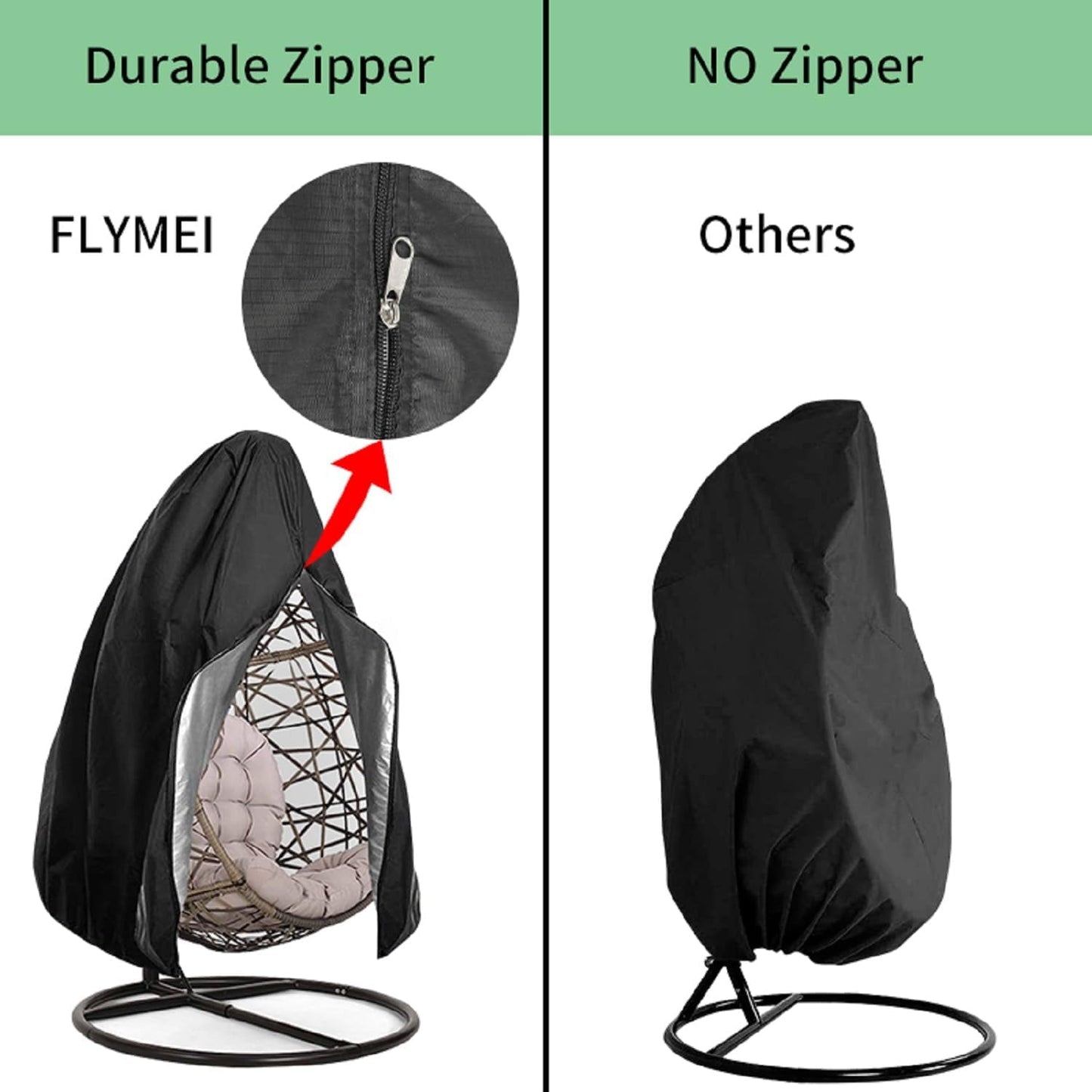 Egg chair cover with Zipper, Patio Hanging Swing Chair Cover, waterproof and dustproof,suitable for outdoor furniture,75x45 inches