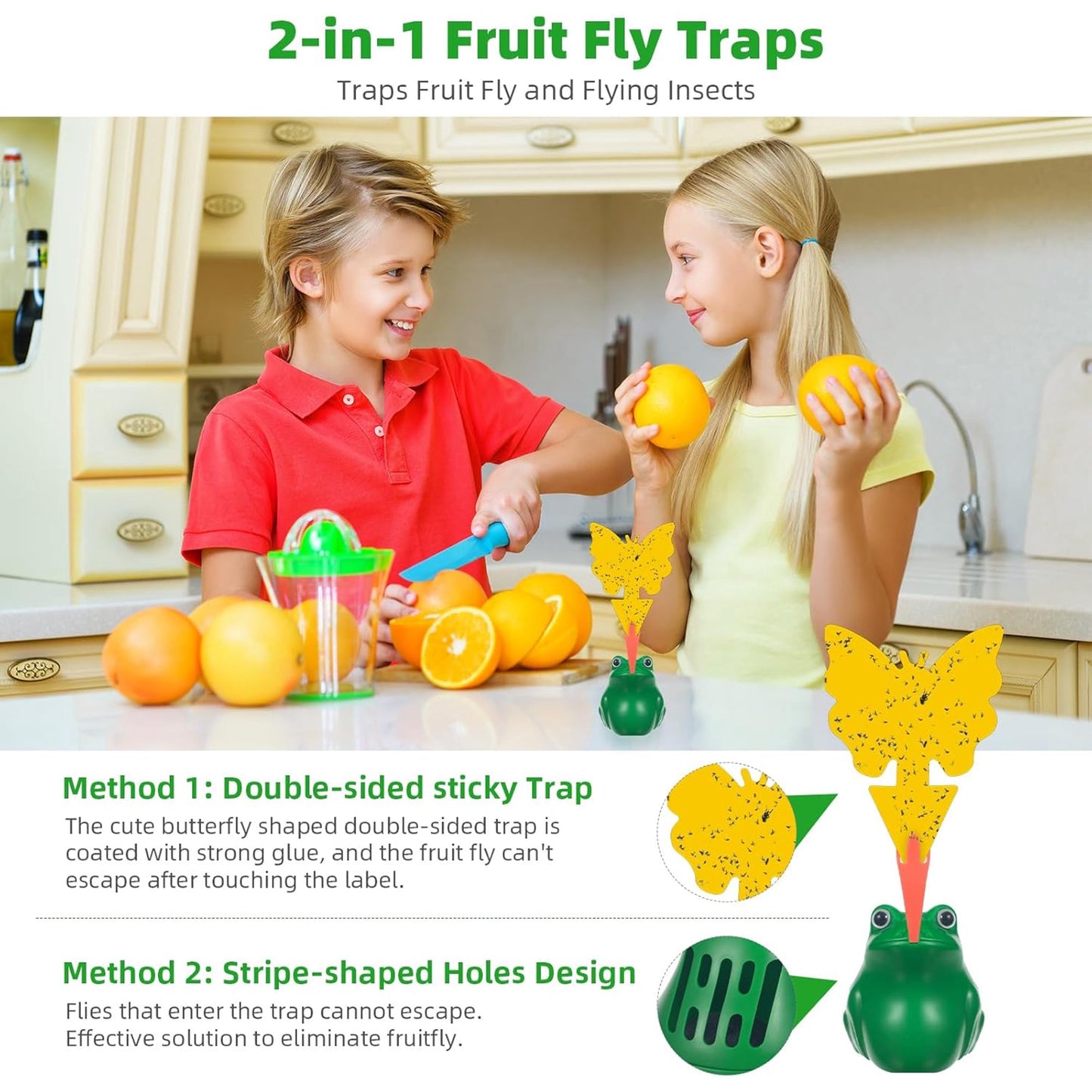 2Pack Fruit Fly Traps for House Indoors with 10pcs Sticker&a Bait Light Green