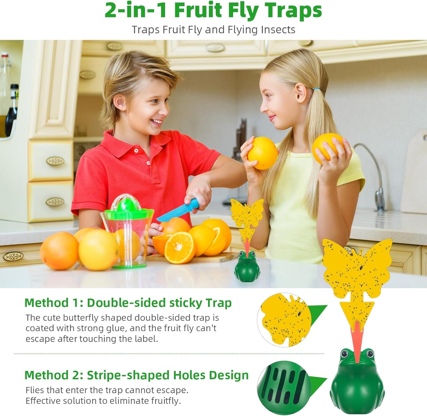 2Pack  Indoor Fruit Fly Traps with Sticky Stickers and Bait,Non-toxic Fruit Fly Catcher for House Dark Green