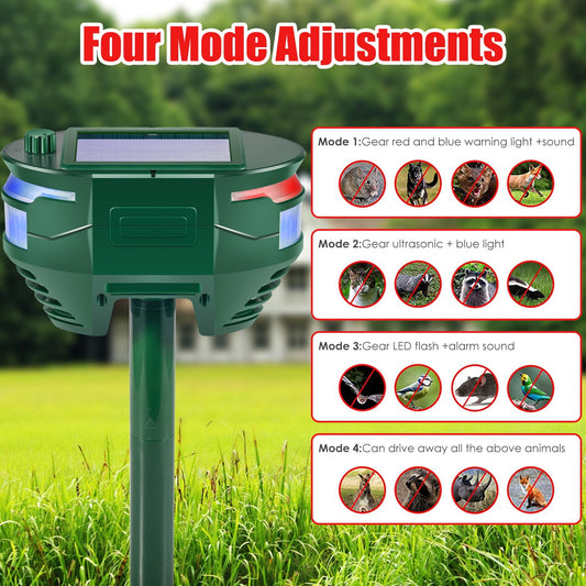 Solar Animal Repellent Outdoor,Ultrasonic Animal Repeller with Motion Sensor & Flashing Light,Waterproof Animal Deterrent Keep Squirrel Deer Cat Dog Rabbit Skunk Raccoon