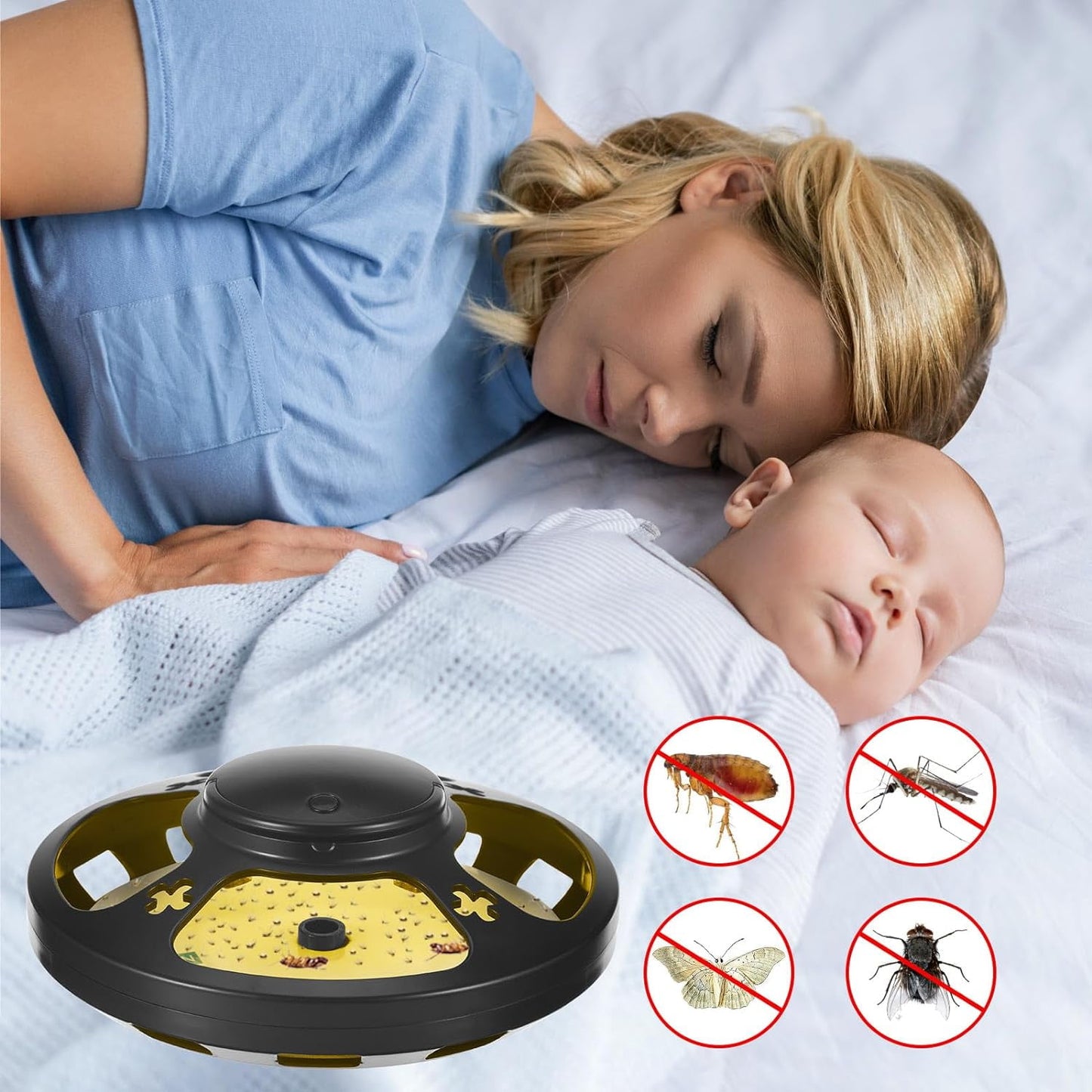 2 Pack Flea Traps for House Bug Catcher with LED Light Modes 10 Insect Trap Refills Effective Indoor Mosquito Control(Black)