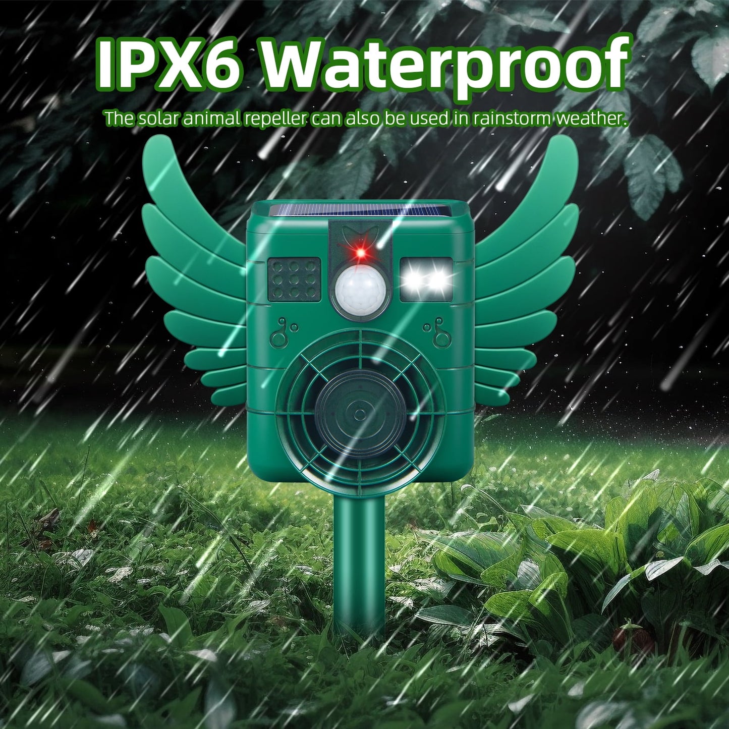 Ultrasonic Animal Repeller, with Motion Sensor and LED Flash Light Waterproof IP66 for Deer, Dogs, Rabbits, Raccoons and Coyotes