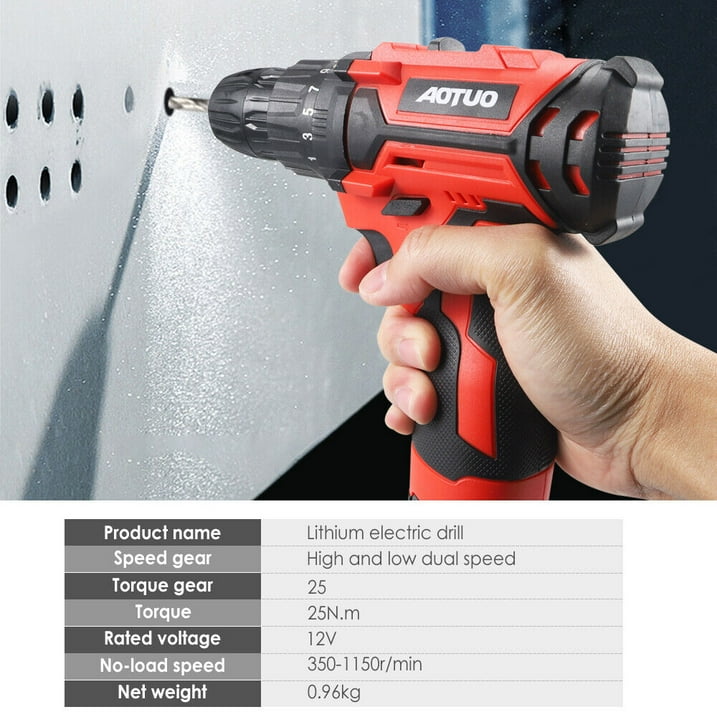 Rechargeable Cordless Screwdriver - Dual Speed, 25 Torque Settings, Red, 12V, 35N.m Torque