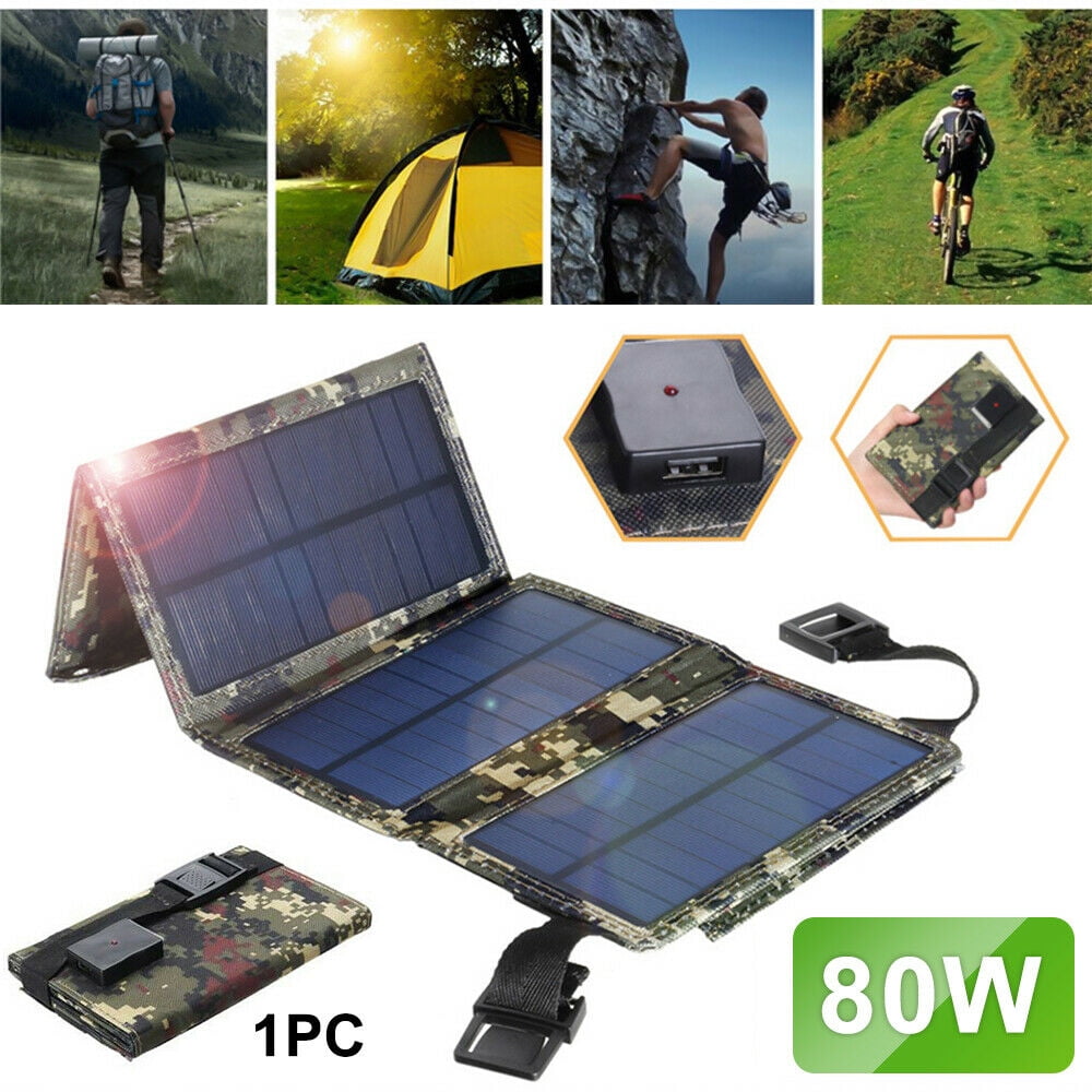 JahyShow 80W USB Solar Panel Folding Power Bank Outdoor Camping Hiking Phone Charger