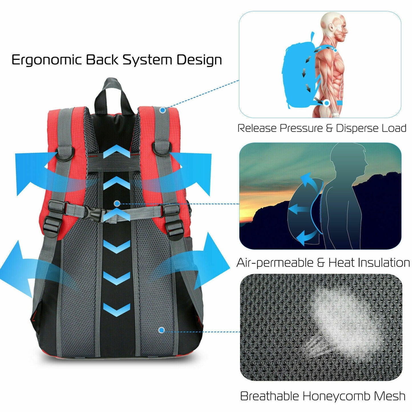 Unisex Travel Nylon Backpack Laptop Bag Hiking Rucksack Office Backpack (Black)