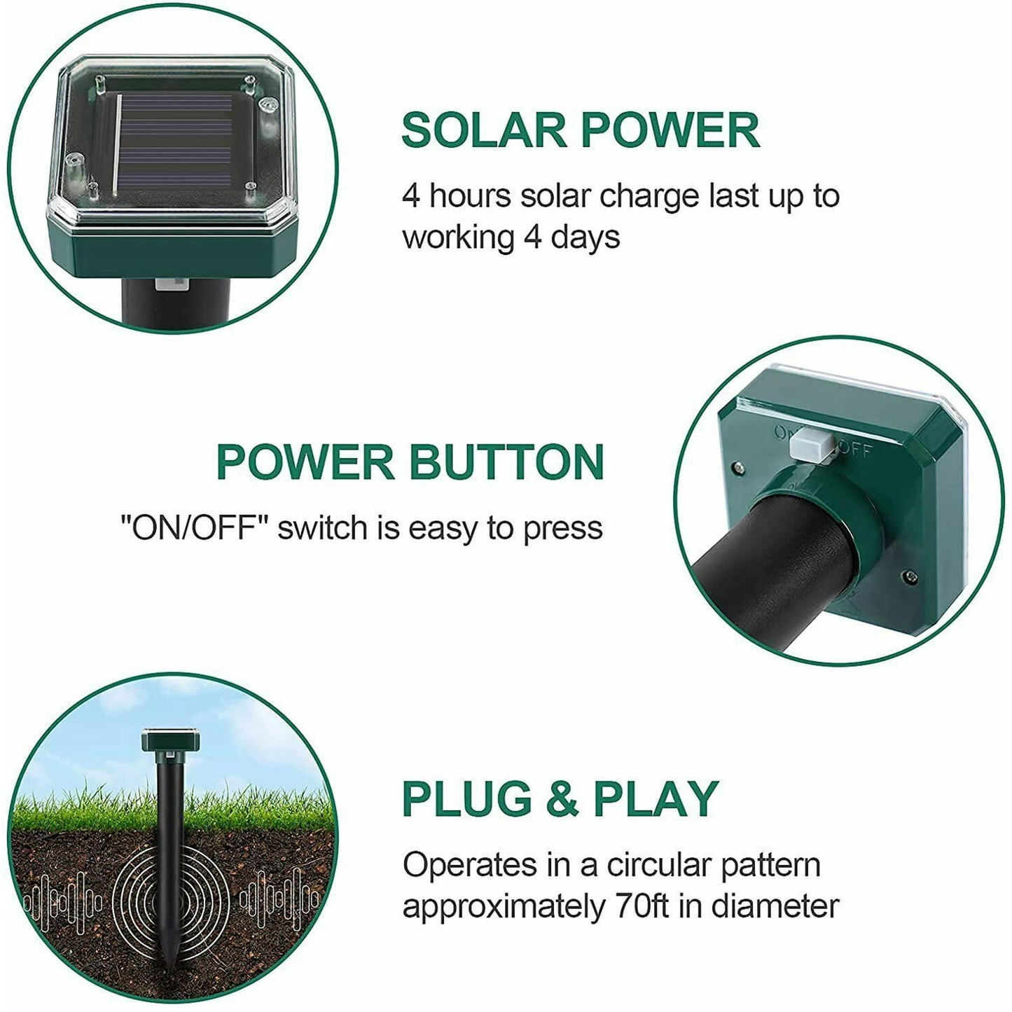 JahyShow 8 PCS Mole Repellent Solar Powered 8 Pack, Waterproof Vole Chipmunk Outdoor, Gopher Ultrasonic for Lawn Garden, Groundhog Repeller, Snake