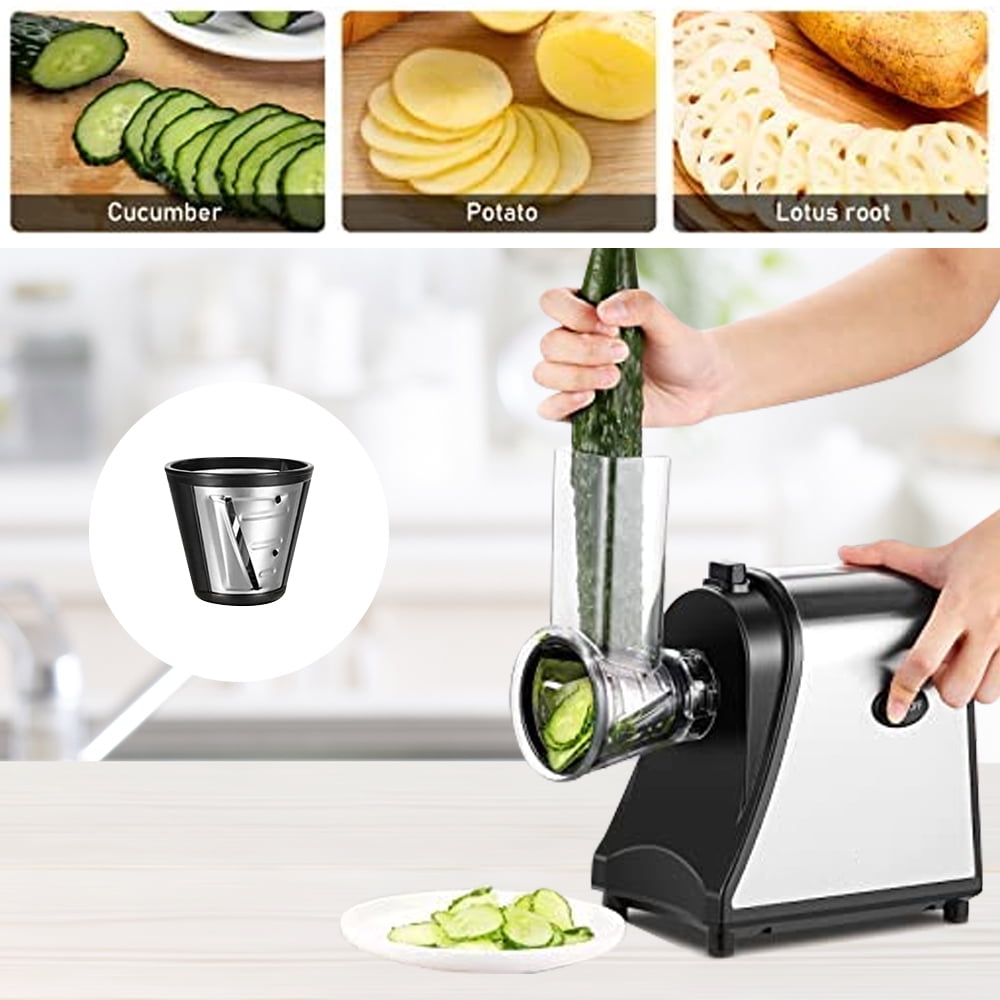 Cheese Grater, 200W Professional Vegetable Cutter for Home Use, 5 Stainless Steel Rotary Blades Electric Salad Maker Shredder for Cheeses, Fruit, Veggies