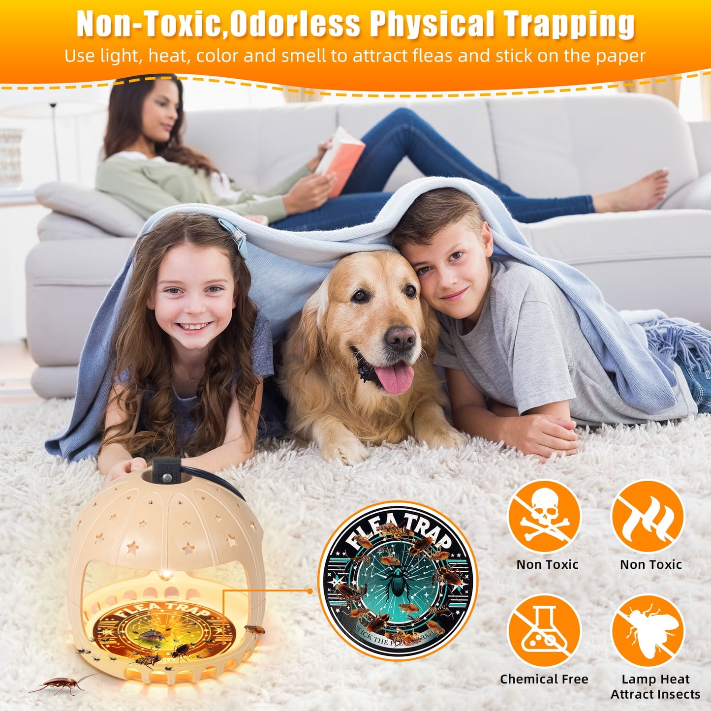 JahyShow Flea Traps, 2 Pieces with 4 Sticky Disc 6 Bulbs Flea Traps for Inside Your Home Safe Flea Light Trap for Indoor Safe to Pets