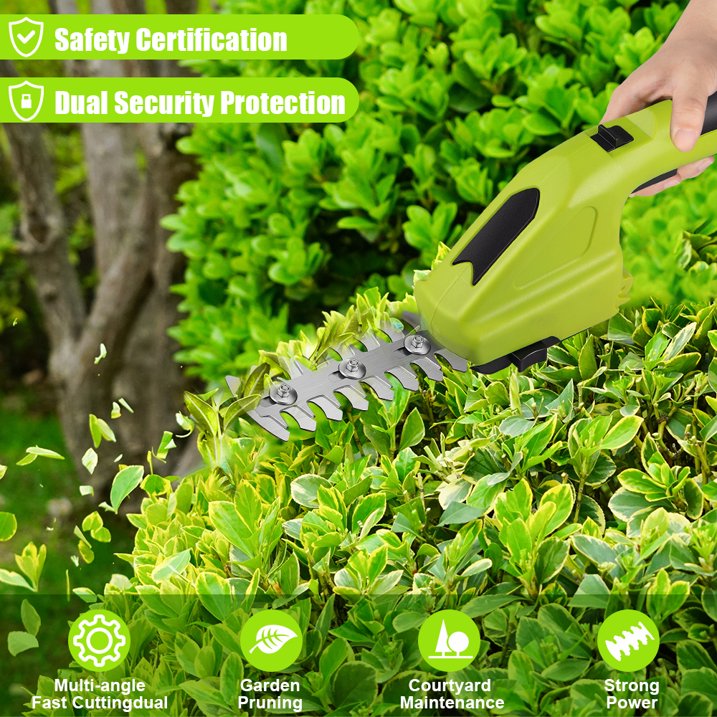 Cordless Grass Shears, 2 in 1 Electric Mini Hedge Trimmer Cordless, Battery Operated Weed Hedge Trimmer