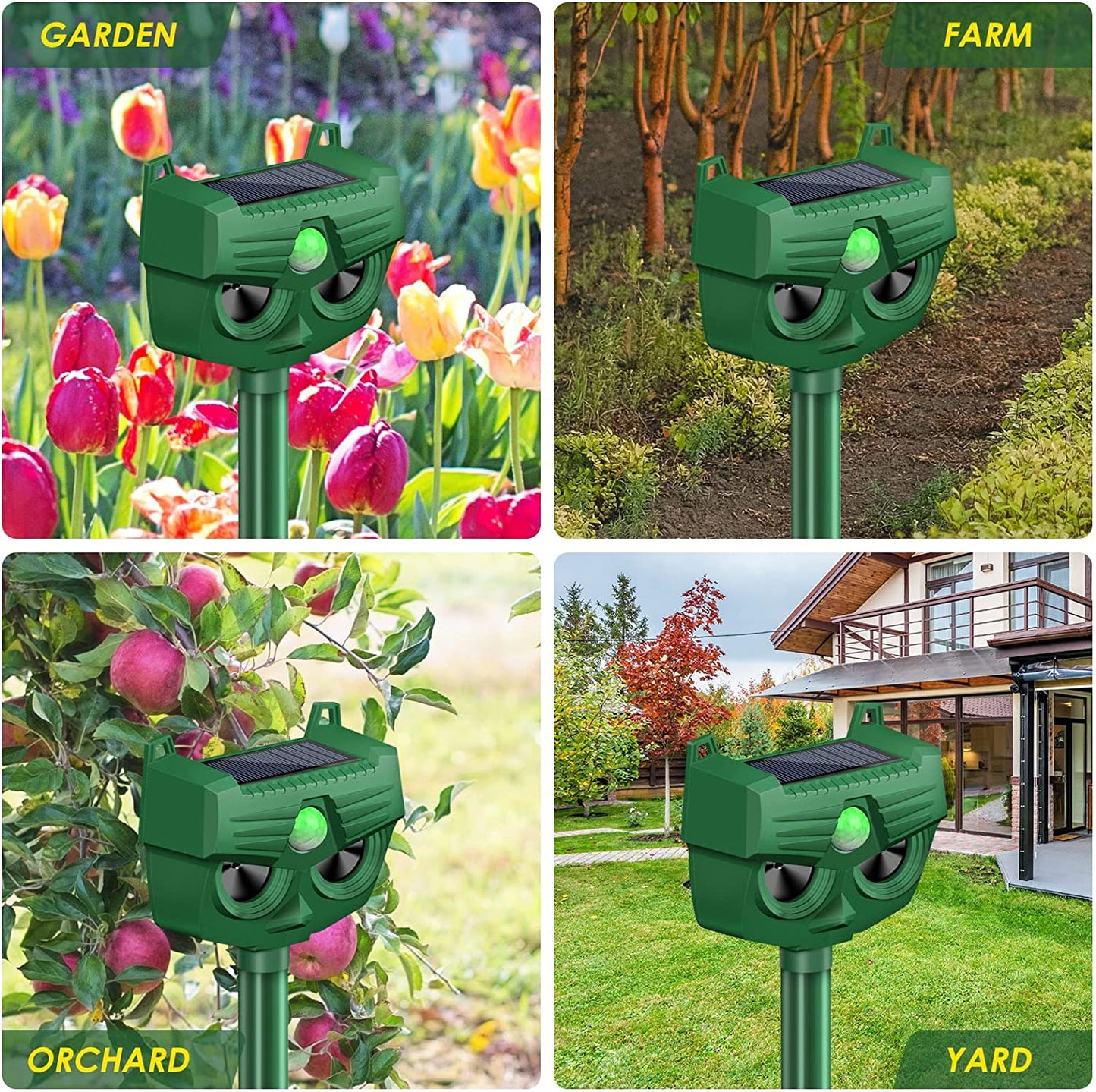 Solar Animal Repellent Outdoor Ultrasonic Animal Repeller Waterproof Repeller Device for Patio Garden Farm Yard Dog Raccoon Fox Deer