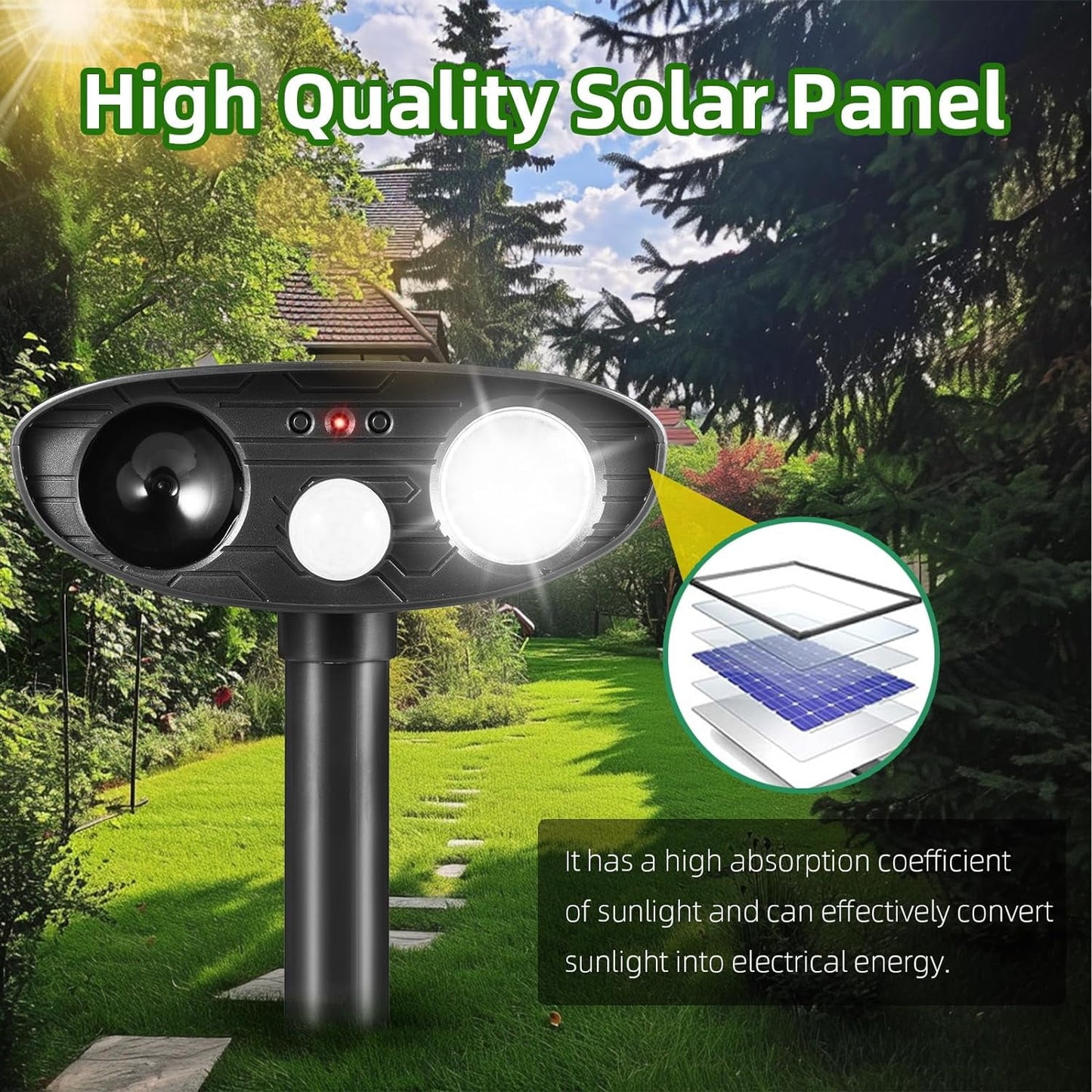 Solar Animal Repellent Outdoor Repeller with Motion Sensor LED Strobe Light - Effective Mole Repellent Solar Repeller Yeard