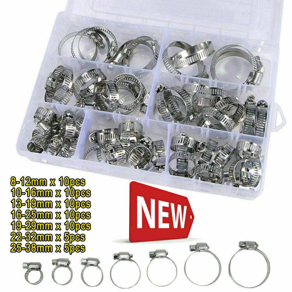 60 Pieces Adjustable Hose Clamps Worm Gear Stainless Steel Clamp Assortment