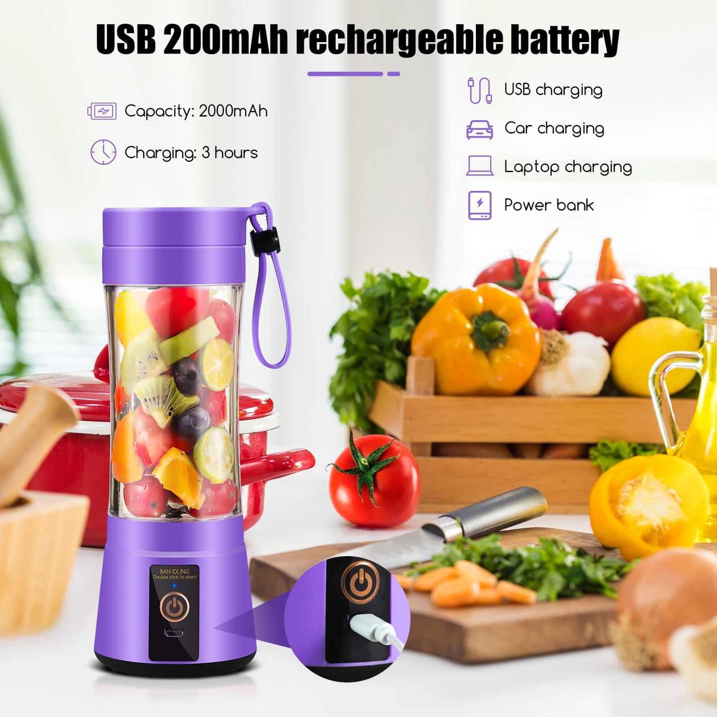 JahyShow Battery Powered Blender, Purple