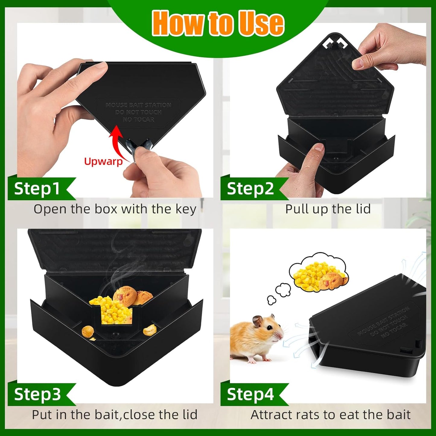 Safe Lock Mechanism 8 Pack Mouse Bait Station Dry Bait Protection High Quality Material