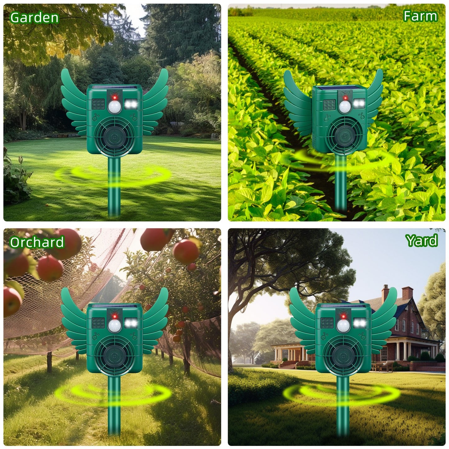 Solar Animal Repeller Outdoor, Ultrasonic with Motion Sensor LED Flash Light, Waterproof IP66 to Repel Deer Dog Rabbit Raccoon Coyote Skunk