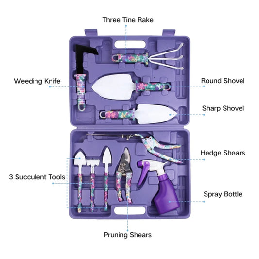 Garden Tools Set, 10 Piece Heavy Duty Gardening Tool Set for Digging Planting Pruning Gardening Kit for Women Men