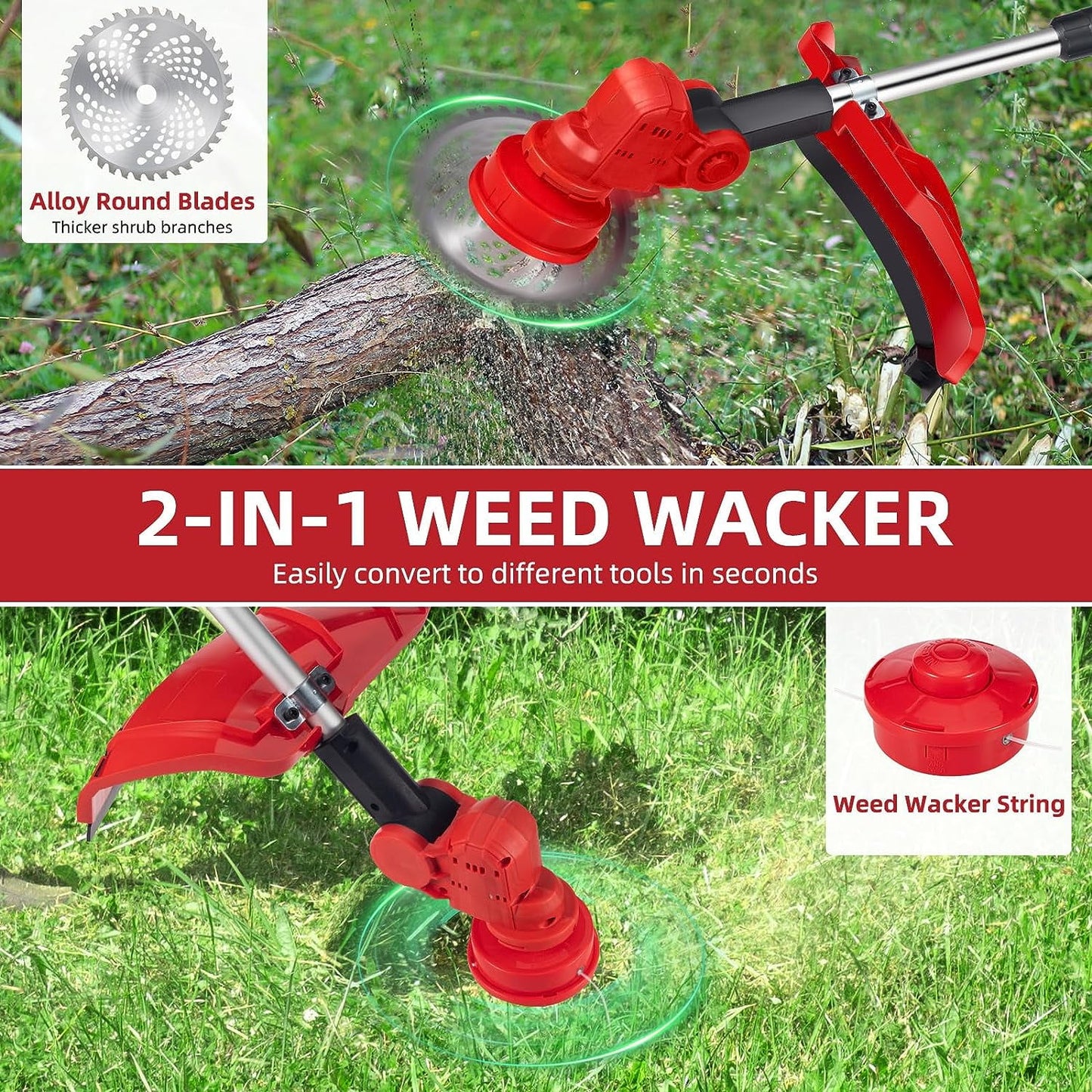 Cordless Weed Wacker Electric, 24V String Trimmer with Auto Line Feed, 2 X 4.0Ah Weed Wacker Battery Operated, Electric Weed Eater with 4 Pcs Grass Cutter Spool Line,Fast Charger Included