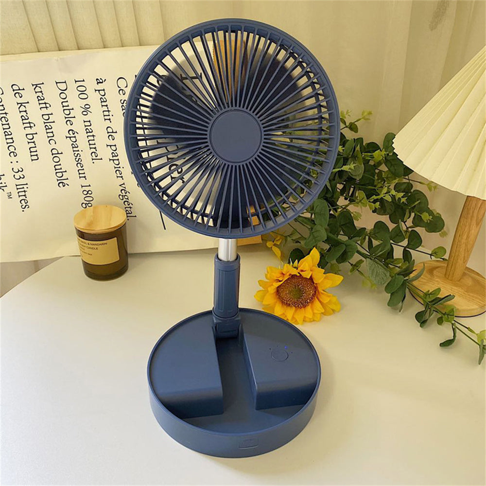 Portable Folding Stand Fan USB Rechargeable - Telescopic Table Floor Fan for Cooling Comfort(Blue)