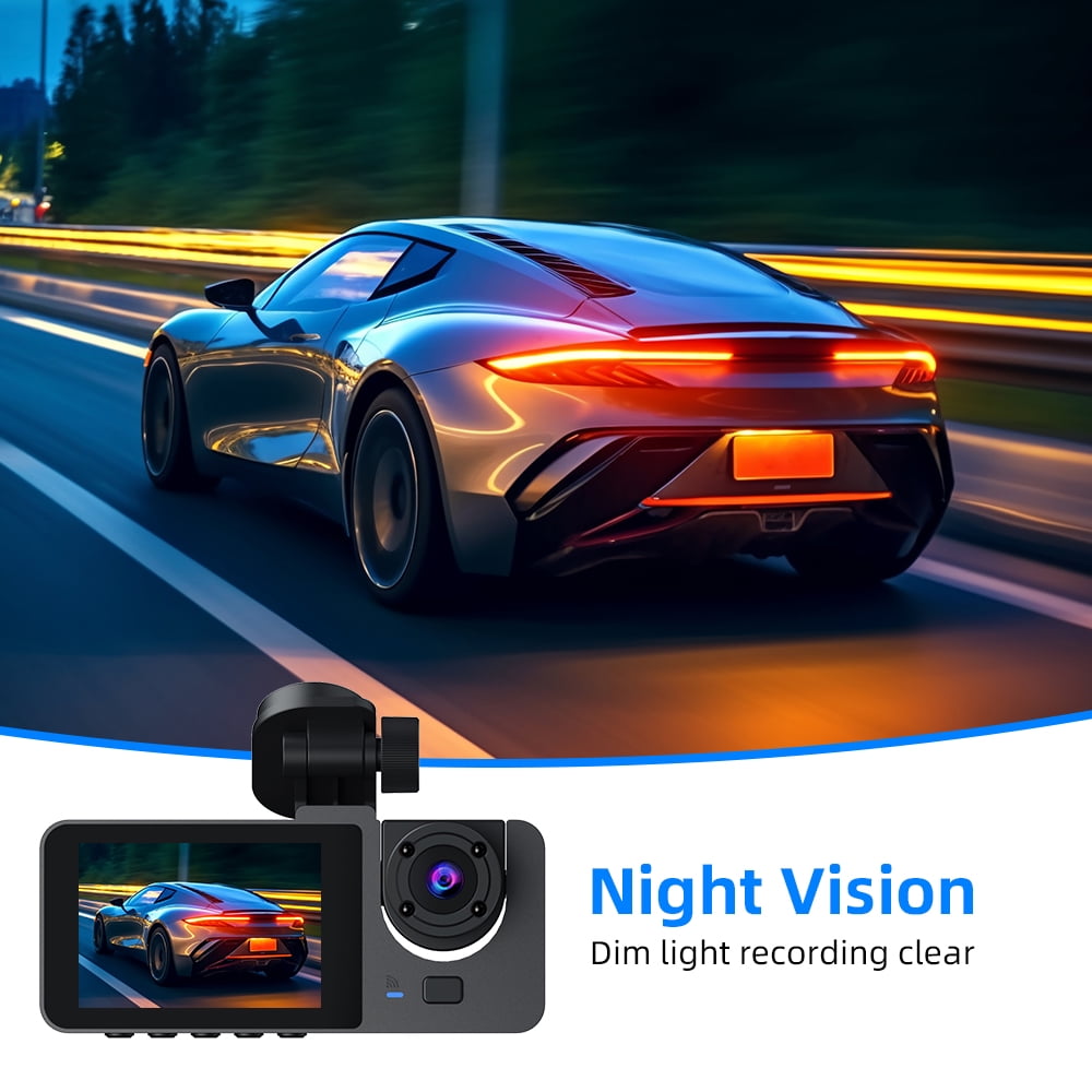 Car Dash Cam 3 Channel 1080P Dash Camera Front and Rear Dashcam with WiFi & 32GB Card Night Vision 24H Parking Mode Loop Recording