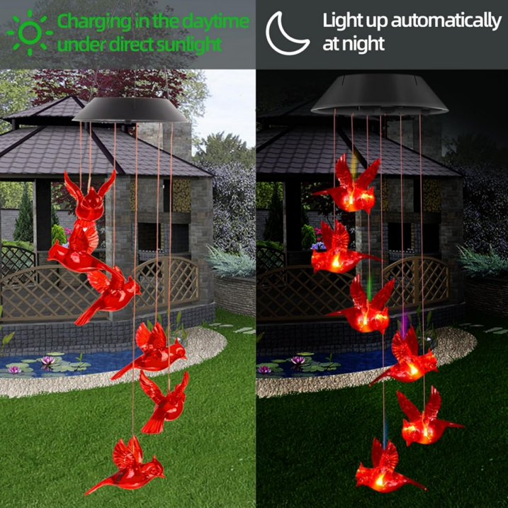 Solar Wind Chimes Light , 6 LED Cardinal Bird Wind Chime Light Great as a Gift for Women mom Grandma Best Friends' Birthday Gift